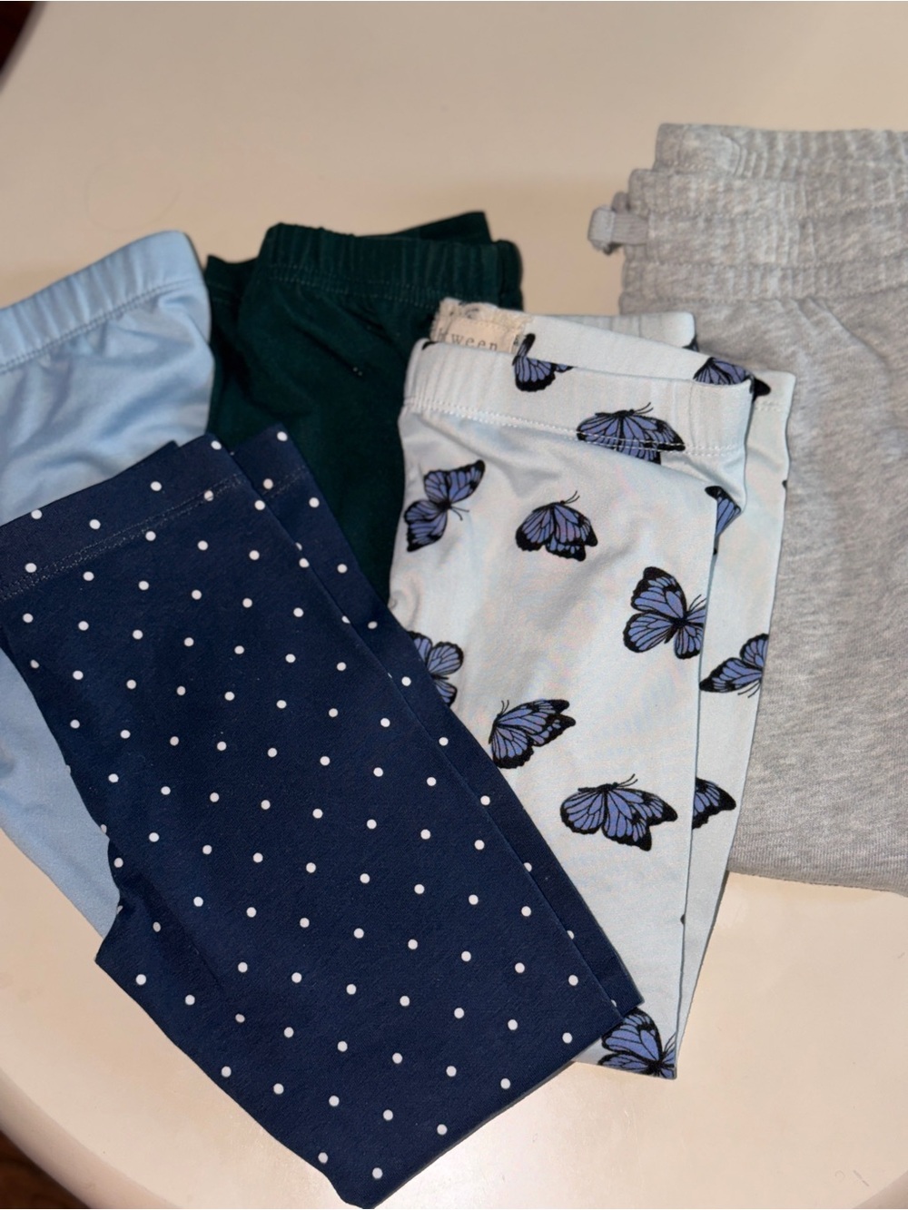 Kids Butterflies & Polka Dot Leggings Set - Light Blue, Navy, Gray